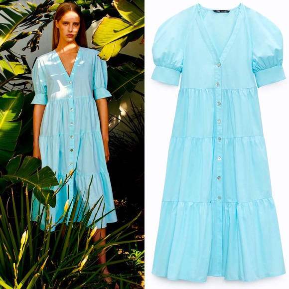 Zara Light Blue Midi Dress - Picture 3 of 7